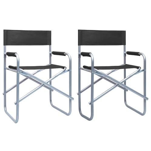 vidaXL Regisseursstoelen 2 st staal zwart, Tuin en Terras, Tuinstoelen, Nieuw, Metaal, Verzenden