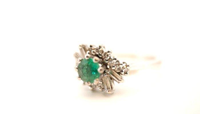 Ring - 19.2 kt. Witgoud Smaragd - Diamant, Sieraden, Tassen en Uiterlijk, Ringen