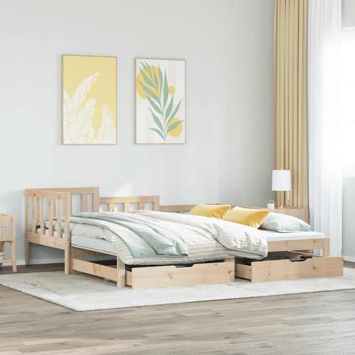 vidaXL Slaapbank met onderschuifbed en lades zonder matras, Huis en Inrichting, Slaapkamer | Bedden, 90 cm, 200 cm, Bruin, Eenpersoons