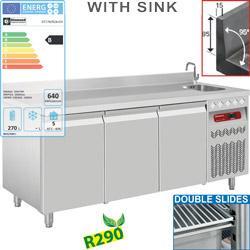 Geventileerde 3 deurs koelwerkbank met spoelbak, Zakelijke goederen, Horeca | Keukenapparatuur, Verzenden