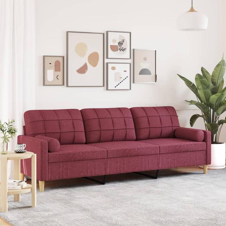 vidaXL 3-zitsbank met sierkussens 210 cm stof wijnrood, Huis en Inrichting, Banken | Bankstellen, Nieuw, Stof, Driepersoons, Verzenden