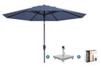 Madison Paros 2 Luxe stokparasol 3 m. rond - Safier blue +, Verzenden, Nieuw, Parasolvoet, Kantelbaar