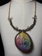 Pure koperen draad ketting Rainbow Solar Agate - Halsketting, Verzamelen
