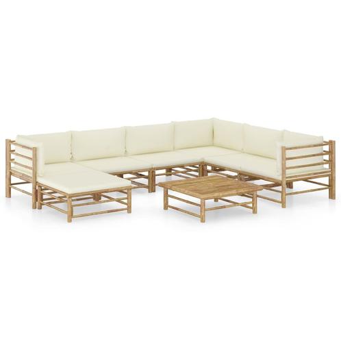 vidaXL 8-delige Loungeset met crèmewitte kussens bamboe, Tuin en Terras, Tuinsets en Loungesets, Loungeset, Nieuw, Hout, Verzenden