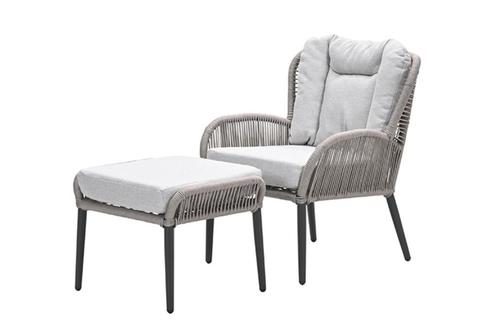 GI Andorra loungestoel + hocker - Taupe/Zand, Tuin en Terras, Tuinsets en Loungesets, Nieuw, Overige materialen, Verzenden