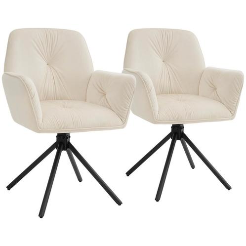 Draaibare fauteuil Lenia, gestoffeerd - Fluweel crème/zwart,, Huis en Inrichting, Stoelen, Verzenden