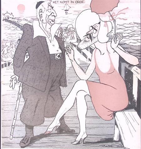 Spotprent met Colijn en Aalberse op de pier (lijst optie), Antiek en Kunst, Kunst | Litho's en Zeefdrukken, Verzenden