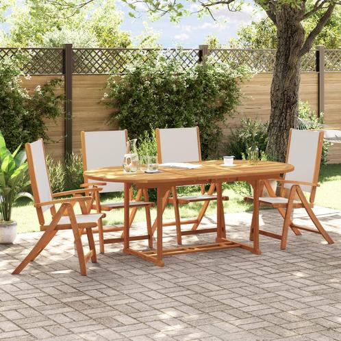 vidaXL 5-delige Tuinset massief acaciahout en textileen, Tuin en Terras, Tuinsets en Loungesets, Tuinset, Nieuw, 4 zitplaatsen
