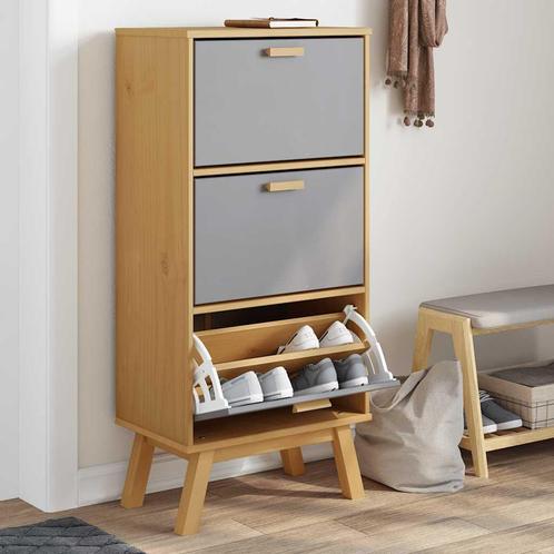 vidaXL Schoenenkast OLDEN 55x35x120 cm grenenhout grijs en, Huis en Inrichting, Kasten | Schoenenrekken, Nieuw, Verzenden