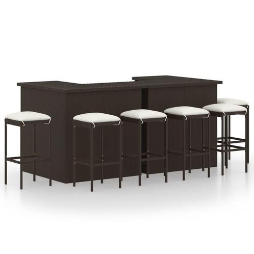 vidaXL 8-delige Tuinbarset met kussens poly rattan bruin, Tuin en Terras, Tuinsets en Loungesets, Nieuw, 7 zitplaatsen, Rotan