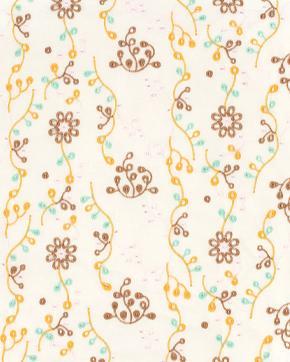 Poplin Katoen Geborduurde Bloemen Geel/Bruin, Hobby en Vrije tijd, Stoffen en Lappen, Geel, Nieuw