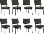 Set van 8 Donkergrijze leren moderne retro eetkamerstoelen -, Huis en Inrichting, Nieuw, Vijf, Zes of meer stoelen, Leer, Ophalen of Verzenden