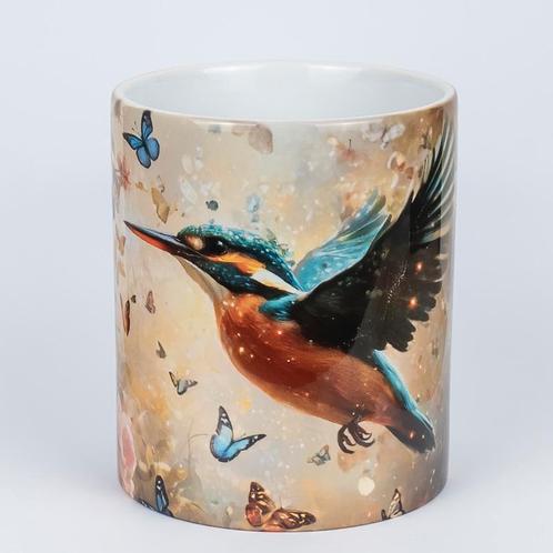 Ijsvogel mok - koffiemok met oor - vogelmokken, Huis en Inrichting, Woonaccessoires | Overige, Nieuw, Verzenden