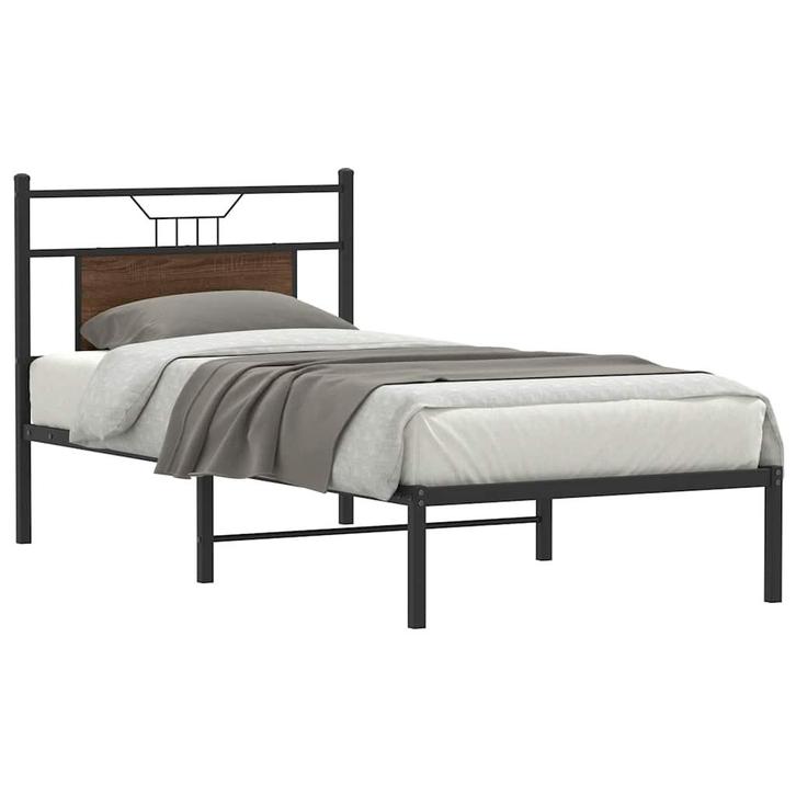 vidaXL Bedframe zonder matras bewerkt hout bruin eikenkleur, Huis en Inrichting, Slaapkamer | Bedden, 90 cm, 200 cm, Bruin, Eenpersoons