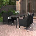 vidaXL 5-delige Tuinset met kussens poly rattan en glas, 4 zitplaatsen, Nieuw, Tuinset, Verzenden