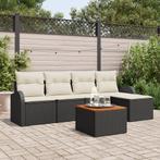 vidaXL Tuin Sofa Set 6 pcs Zwart, wit Groot Riet, Polyester, Verzenden, Nieuw, Rotan