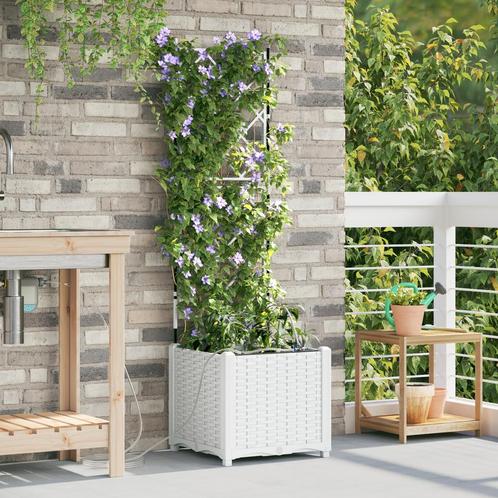 vidaXL Tuinplanten 1 pc Rooster met opslag Wit 40 x 40 x 142, Tuin en Terras, Bloembakken en Plantenbakken, Minder dan 60 cm, Nieuw