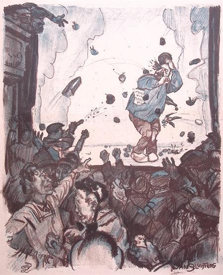 Posthuma bekogeld met rot voedsel op spotprent (lijst optie), Antiek en Kunst, Kunst | Litho's en Zeefdrukken, Verzenden