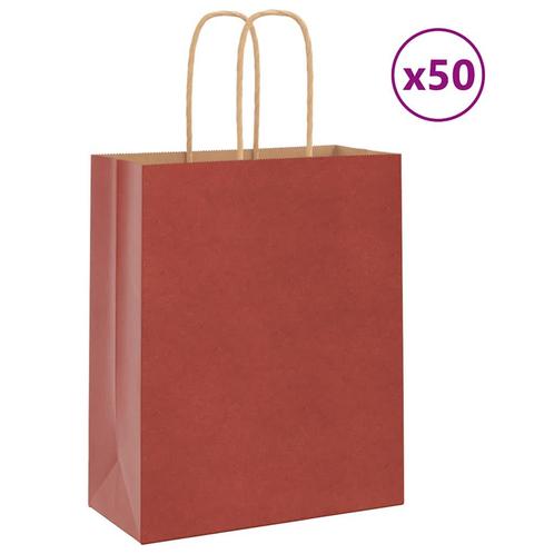 vidaXL Papieren zakken 50 st met hengsels 18x8x22 cm rood, Diversen, Cadeauverpakkingen, Nieuw, Verzenden