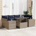 vidaXL 7-delige Loungeset met kussens poly rattan acacia, Tuin en Terras, Verzenden, Nieuw, Rotan, Loungeset