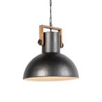 Industriele hanglamp donkergrijs met mango hout - Mangoes, Huis en Inrichting, Lampen | Hanglampen, Nieuw, Overige materialen