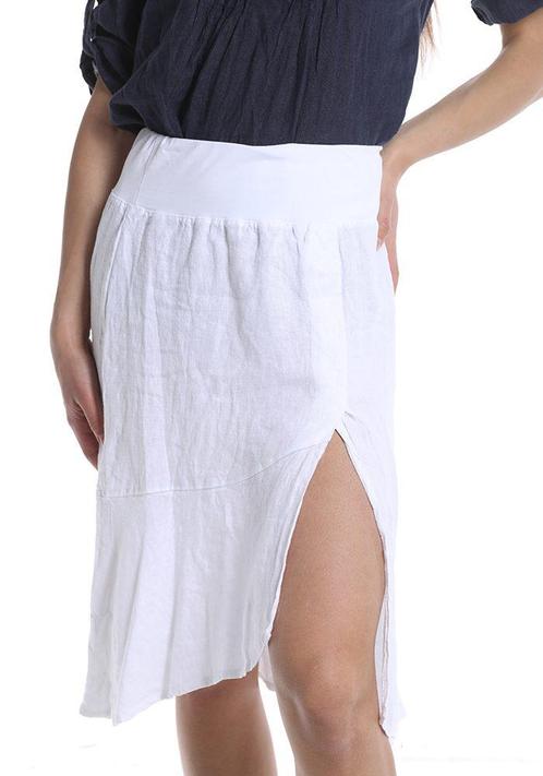 Linnen witte rok met elastische talie en een split Maat, Kleding | Dames, Rokken
