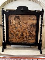 Edwardian Oak Barley Twist Glazed and Embroidered Fire