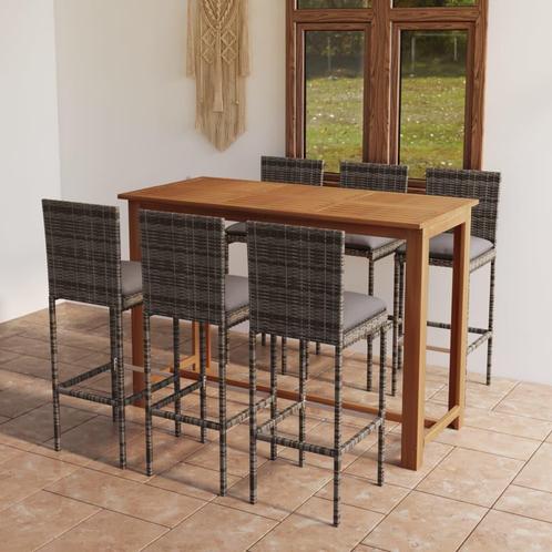 vidaXL 7-delige Tuinbarset met kussens grijs, Tuin en Terras, Tuinsets en Loungesets, Nieuw, 6 zitplaatsen, Hardhout, Verzenden