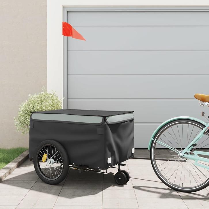 vidaXL Fietstrailer 45 kg ijzer zwart en grijs, Fietsen en Brommers, Fietsaccessoires | Aanhangers en Karren, Nieuw, Verzenden