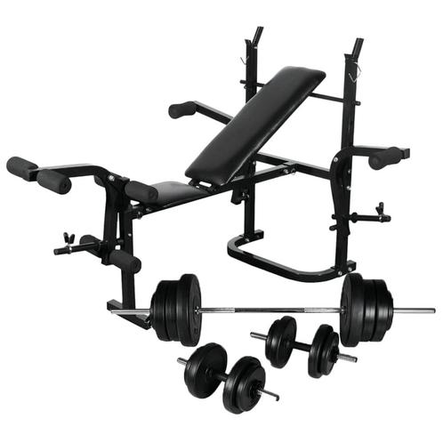 vidaXL Gewichtenbank met gewichtenrek en halterset 60,5 kg, Sport en Fitness, Fitnessmaterialen, Nieuw, Verzenden