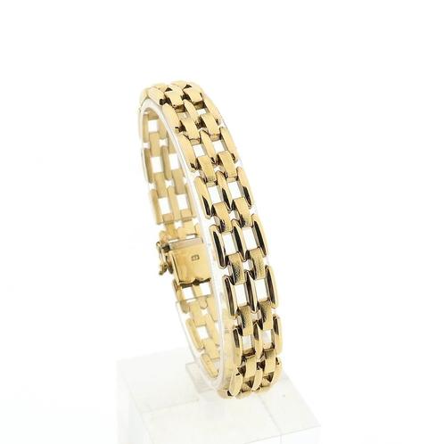 8 Krt. Fantasie/tank schakel armband | 19 cm (unisex), Sieraden, Tassen en Uiterlijk, Antieke sieraden, Goud, Ophalen of Verzenden