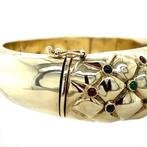 Vintage bangle met robijn, saffier en smaragd 12 krt, Sieraden, Tassen en Uiterlijk, Armbanden, Ophalen of Verzenden, Nieuw