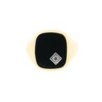 Gouden heren zegelring met onyx en zirconia (rond briljant), Gebruikt, Overige kleuren, 20 of groter, Heer