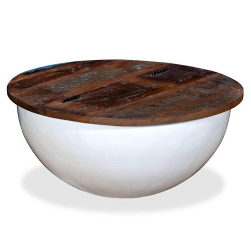 vidaXL Salontafel komvormig massief gerecycled hout wit, Huis en Inrichting, Tafels | Salontafels, Nieuw, Overige houtsoorten