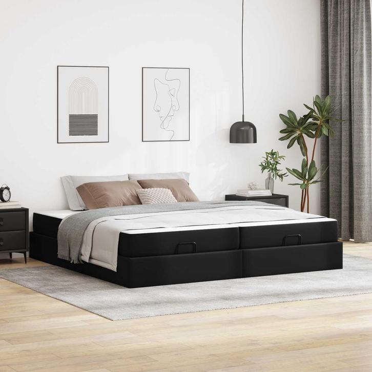 vidaXL Bedframe met matras met matras 2 pcs Zwart PVC, Huis en Inrichting, Slaapkamer | Bedden, Zwart, Nieuw, Verzenden