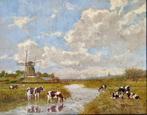 Albertus J. Temming (1942.) - Koeien bij de windmolen., Antiek en Kunst, Kunst | Schilderijen | Klassiek