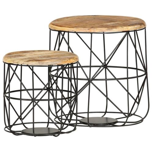 vidaXL Salontafels 2 st massief mangohout, Huis en Inrichting, Tafels | Salontafels, Nieuw, Minder dan 50 cm, Overige houtsoorten