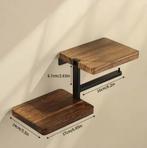 Houten Wand Toiletrolhouder met Metalen Beugel, Verzenden, Nieuw