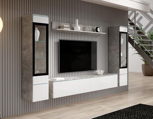Wandmeubel Betonlook Wit Set van 4 TV-Meubel, Huis en Inrichting, Kasten | Wandmeubels, 25 tot 50 cm, Nieuw, 150 tot 200 cm, Verzenden