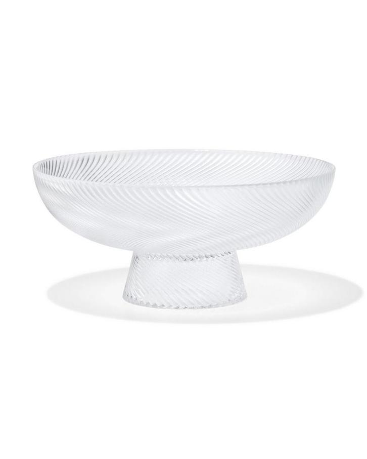 HEMA Schaal op voet Ø23x12cm Bergen glas twist reliëf, Huis en Inrichting, Keuken | Keukenbenodigdheden, Nieuw, Verzenden