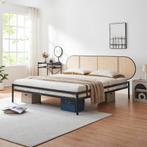 Metalen bed Linköping 180x200 cm zwart en rotan look [en.cas, Huis en Inrichting, Slaapkamer | Bedden, Verzenden, Nieuw