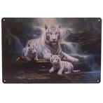 Metalen Plaatje - Witte Tijger met Welpen bij Waterval - 20x, Ophalen of Verzenden, Nieuw