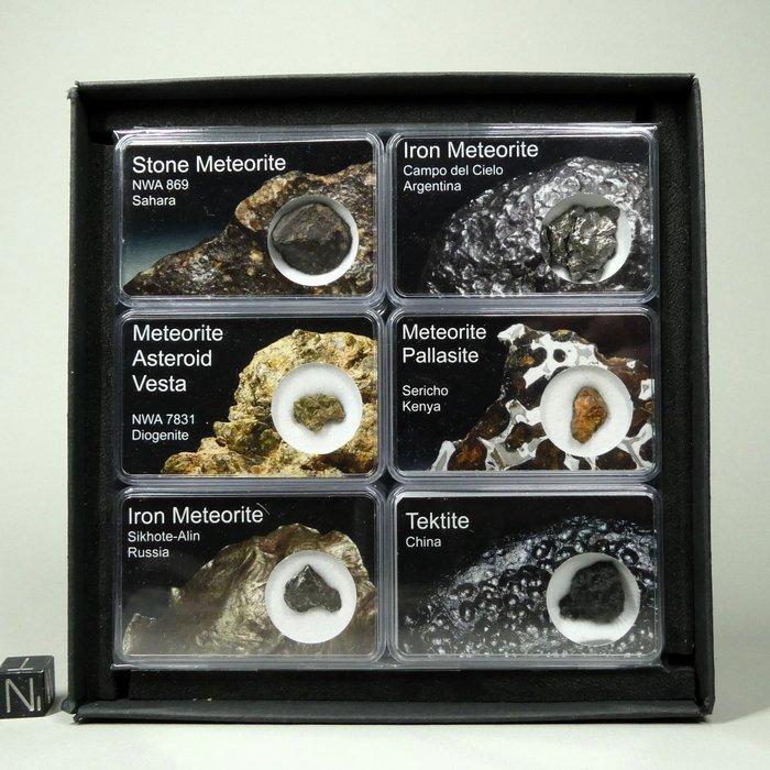 Meteorietenverzameling - 5 meteorieten + 1 tektiet - starter, Verzamelen, Mineralen en Fossielen
