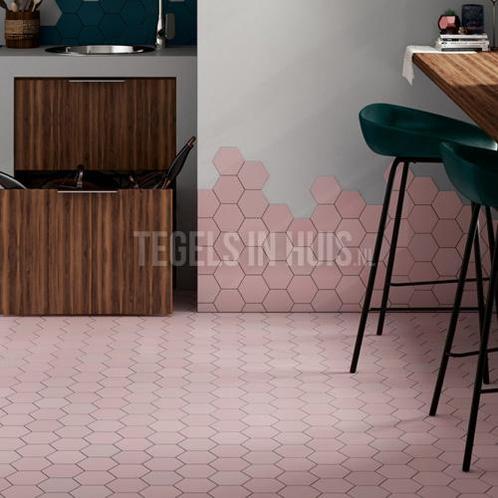 Vloertegel / wandtegel hexagon 11,6x10,1 mat roze, Doe-het-zelf en Verbouw, Tegels, Vloertegels, Nieuw, 10 m² of meer, Keramiek