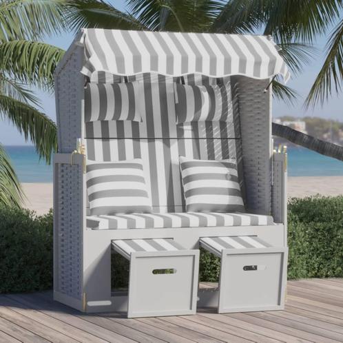 vidaXL Strandstoel met kussens poly rattan en massief hout, Tuin en Terras, Ligbedden, Nieuw, Verzenden