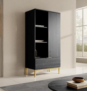 Meubella | kast zwart goud 70x41x140 hotelchique