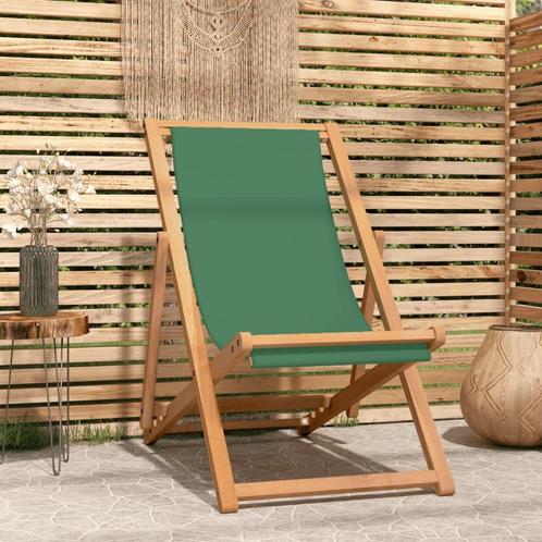 vidaXL Strandstoel inklapbaar massief teakhout groen, Tuin en Terras, Tuinstoelen, Nieuw, Hout, Verzenden