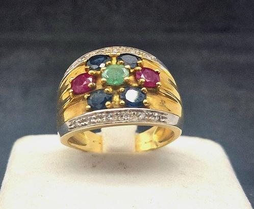 Ring - 18 karaat Geel goud Smaragd - Saffier, Sieraden, Tassen en Uiterlijk, Ringen