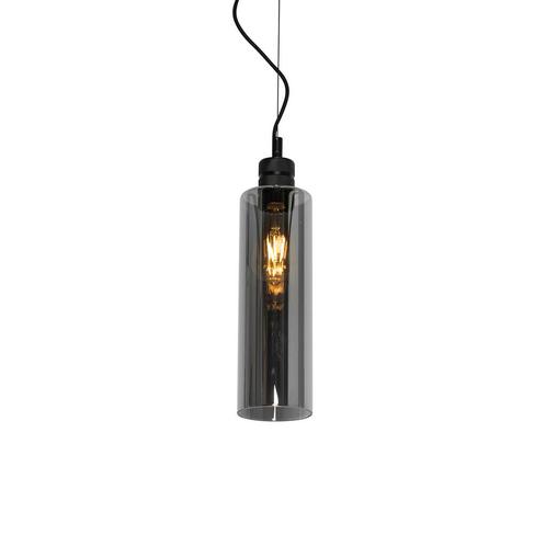 Moderne hanglamp zwart met smoke glas - Stavelot, Huis en Inrichting, Lampen | Hanglampen, Nieuw, Glas, 75 cm of meer