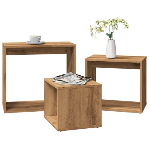 vidaXL 3-delige Tafeltjesset bewerkt hout artisanaal, Huis en Inrichting, Tafels | Bijzettafels, Nieuw, Verzenden